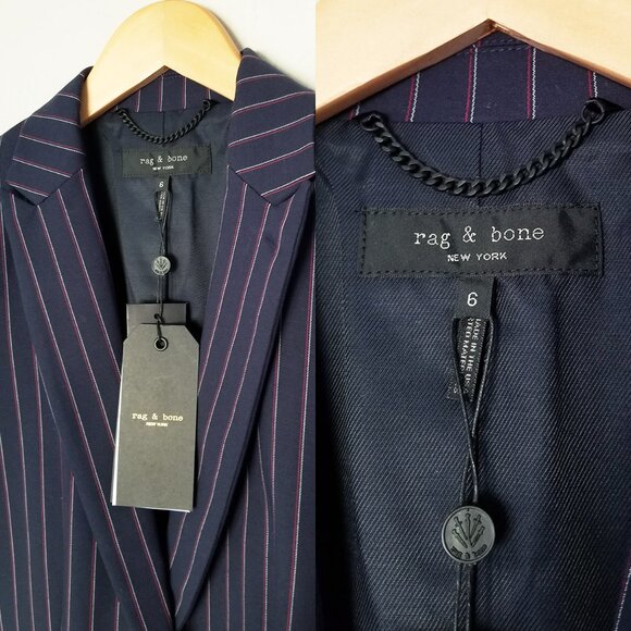 NEW Rag & Bone Navy Stripe Lexington Blazer Size 6 Pinstriped Quiet Luxury $550 - Picture 9 of 16